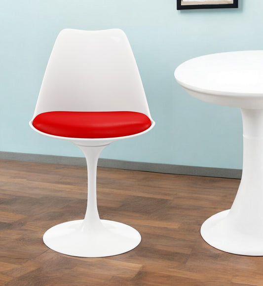 Red and White Upholstered Faux Leather Dining Side Chair
