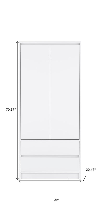 71" White Wood Two Door Two Drawer Combo Dresser