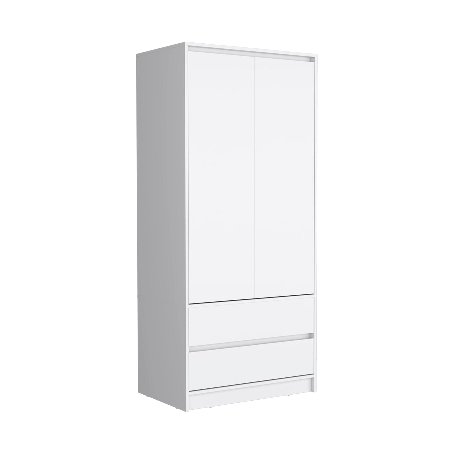 71" White Wood Two Door Two Drawer Combo Dresser