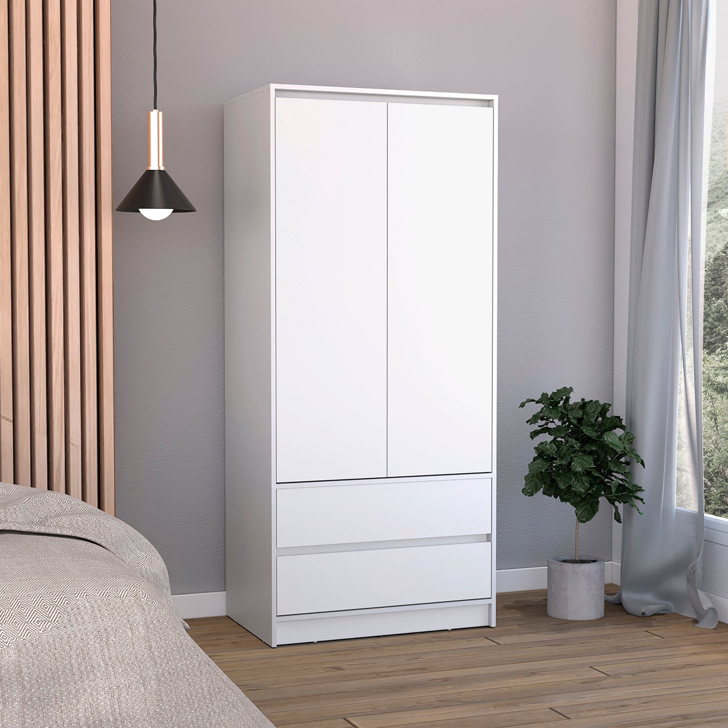 71" White Wood Two Door Two Drawer Combo Dresser