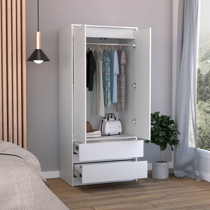 71" White Wood Two Door Two Drawer Combo Dresser