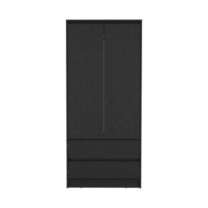71" Black Wood Two Door Two Drawer Combo Dresser