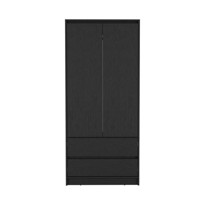 71" Black Wood Two Door Two Drawer Combo Dresser