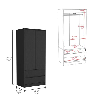 71" Black Wood Two Door Two Drawer Combo Dresser