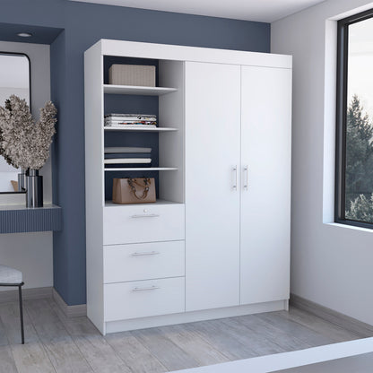 79" White Wood Two Door Three Drawer Combo Dresser
