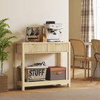 35" Console Table with Storage, Narrow Entryway Table with Fluted Panel Drawers and Shelf for Hallway, Natural