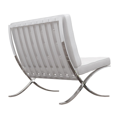 32" White and Silver Italian Leather Tufted Lounge Chair