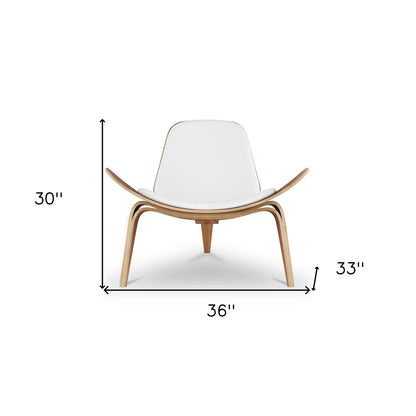 36" White and Brown Faux Leather Lounge Chair