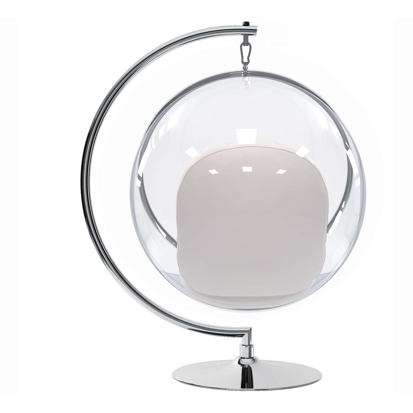 42" White and Silver Faux Leather Balloon Chair