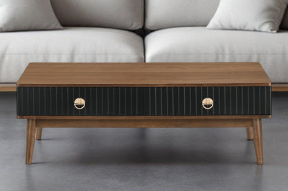 47" Brown And Black Coffee Table With Two Drawers