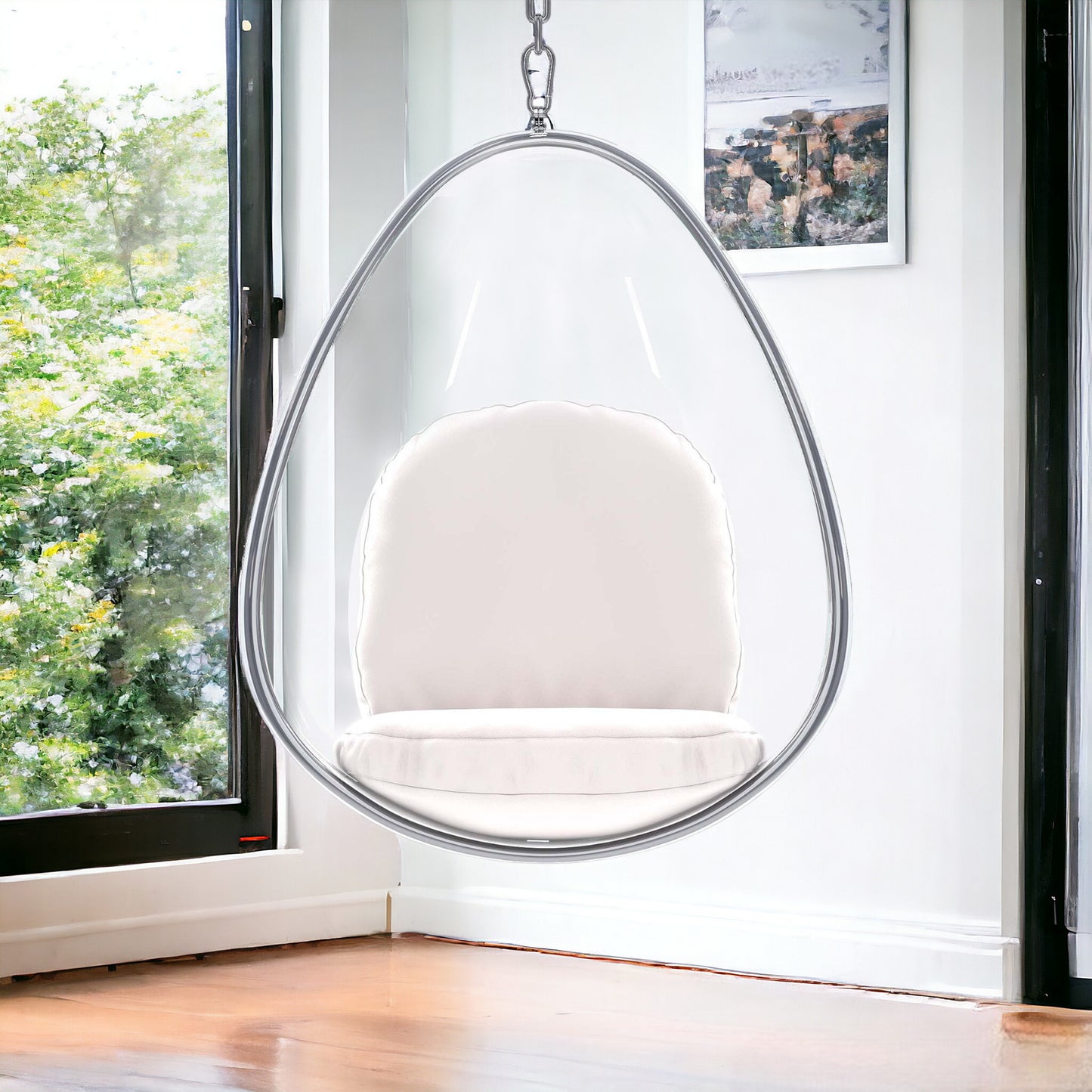 27" White Faux Leather Balloon Chair