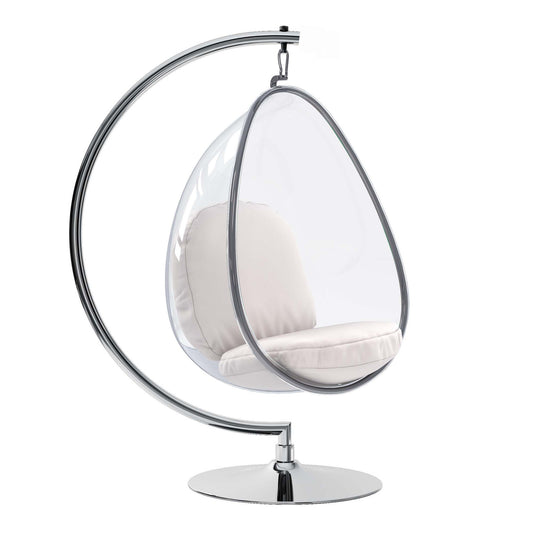 28" White and Silver Faux Leather Balloon Chair