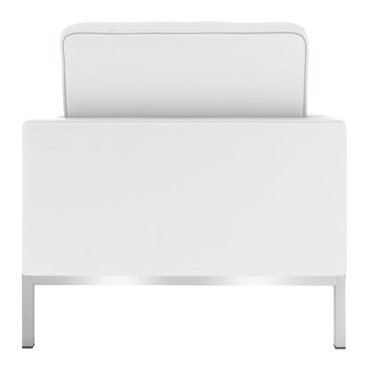 31" White and Silver Italian Leather Tufted Club Chair