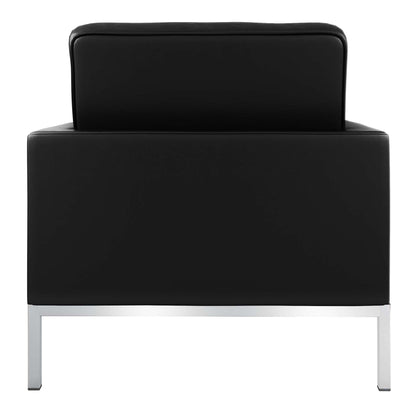 31" Black and Silver Italian Leather Tufted Club Chair