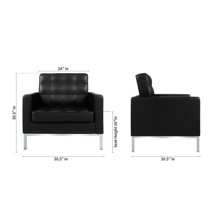 31" Black and Silver Italian Leather Tufted Club Chair