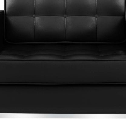 31" Black and Silver Italian Leather Tufted Club Chair