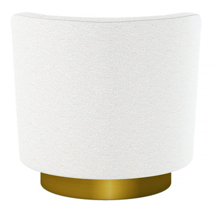 28" White and Gold Boucle Swivel Barrel Chair