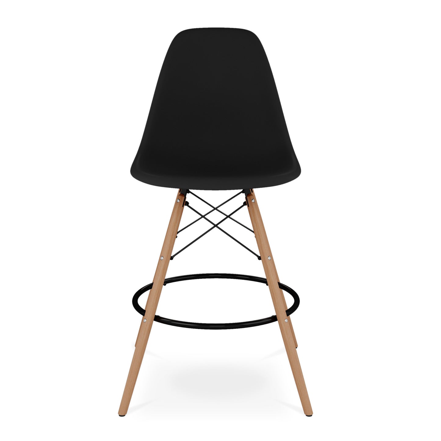28" Black And Brown Heavy Duty Plastic And Solid Wood Counter Height Bar Chair