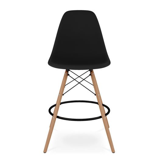 28" Black And Brown Heavy Duty Plastic And Solid Wood Counter Height Bar Chair