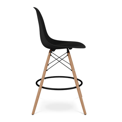 28" Black And Brown Heavy Duty Plastic And Solid Wood Counter Height Bar Chair