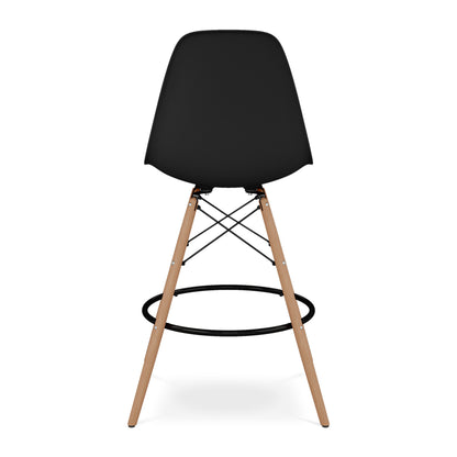 28" Black And Brown Heavy Duty Plastic And Solid Wood Counter Height Bar Chair