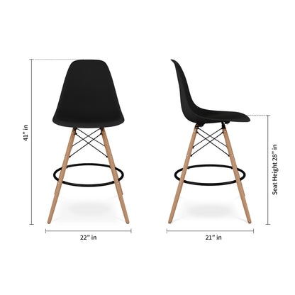 28" Black And Brown Heavy Duty Plastic And Solid Wood Counter Height Bar Chair