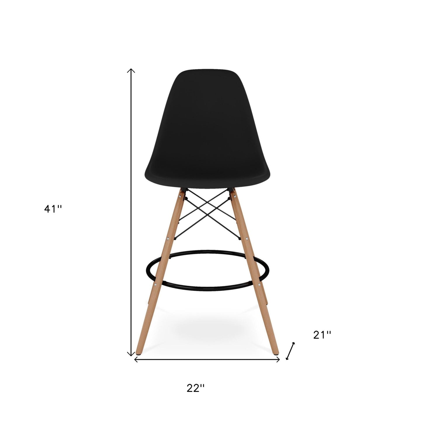 28" Black And Brown Heavy Duty Plastic And Solid Wood Counter Height Bar Chair