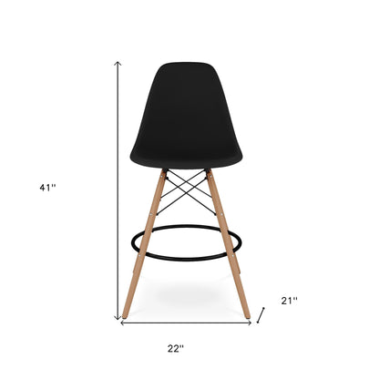 28" Black And Brown Heavy Duty Plastic And Solid Wood Counter Height Bar Chair