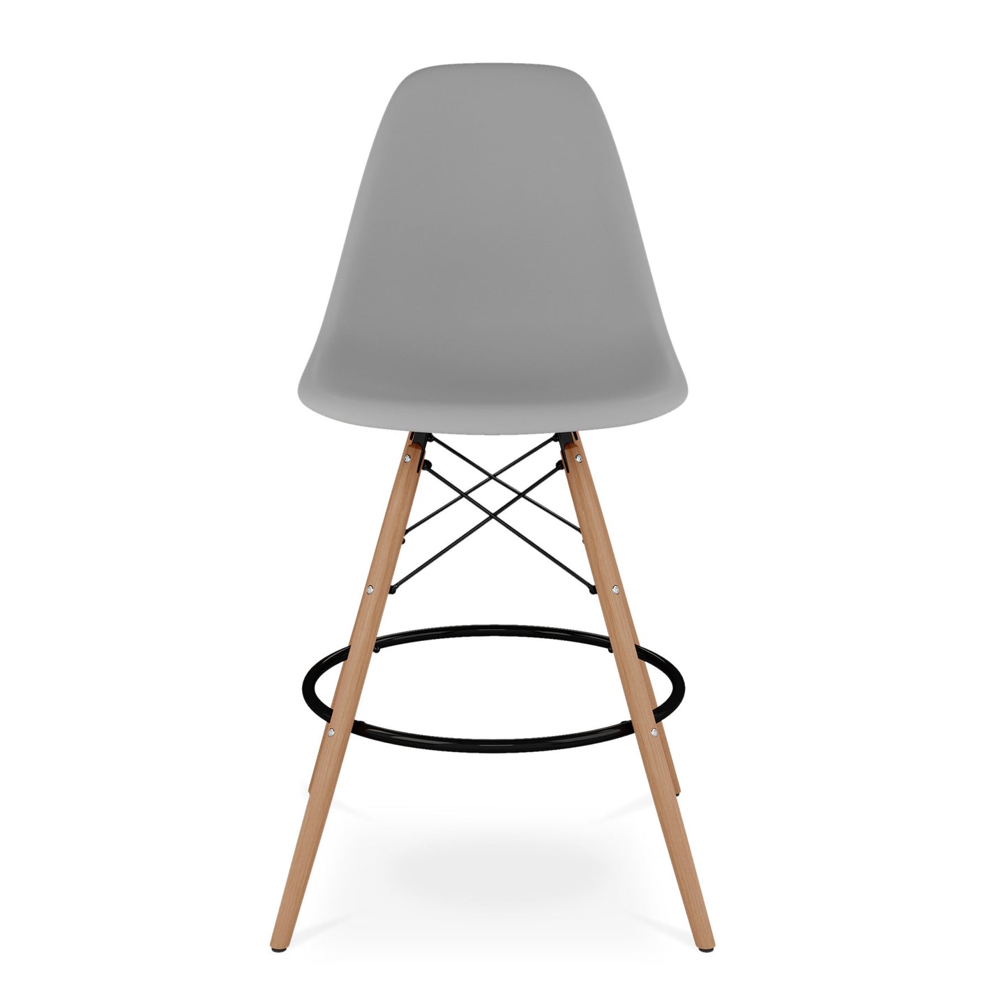 28" Gray And Brown Heavy Duty Plastic And Solid Wood Counter Height Bar Chair