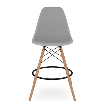 28" Gray And Brown Heavy Duty Plastic And Solid Wood Counter Height Bar Chair