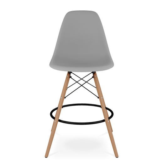 28" Gray And Brown Heavy Duty Plastic And Solid Wood Counter Height Bar Chair