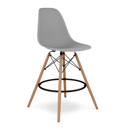 28" Gray And Brown Heavy Duty Plastic And Solid Wood Counter Height Bar Chair