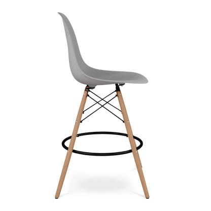 28" Gray And Brown Heavy Duty Plastic And Solid Wood Counter Height Bar Chair