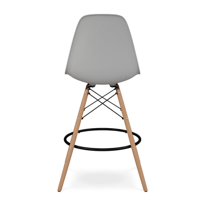 28" Gray And Brown Heavy Duty Plastic And Solid Wood Counter Height Bar Chair