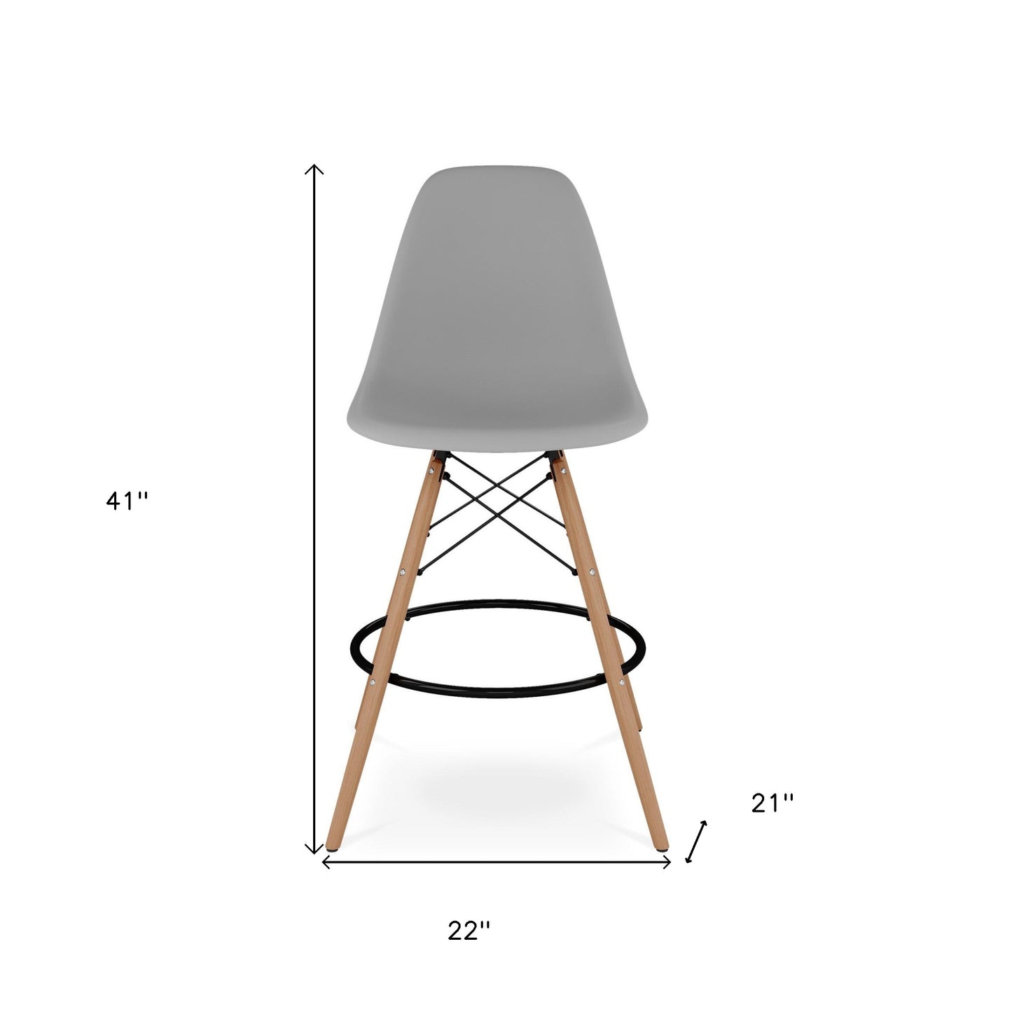 28" Gray And Brown Heavy Duty Plastic And Solid Wood Counter Height Bar Chair