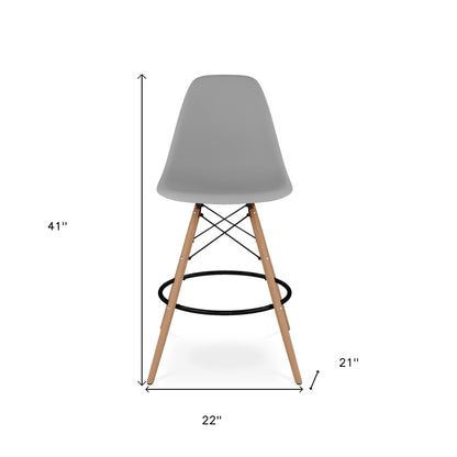 28" Gray And Brown Heavy Duty Plastic And Solid Wood Counter Height Bar Chair