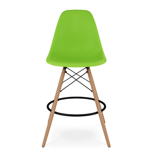 28" Green And Brown Heavy Duty Plastic And Solid Wood Counter Height Bar Chair
