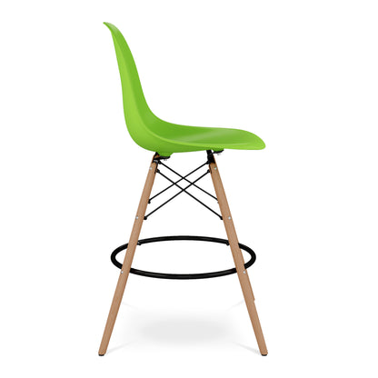 28" Green And Brown Heavy Duty Plastic And Solid Wood Counter Height Bar Chair