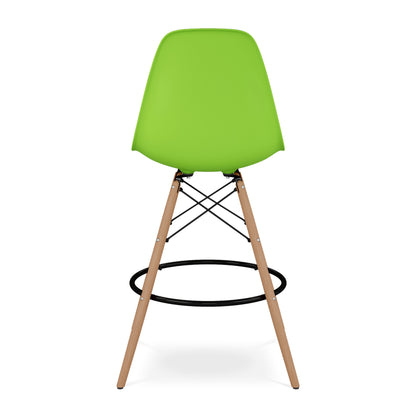 28" Green And Brown Heavy Duty Plastic And Solid Wood Counter Height Bar Chair
