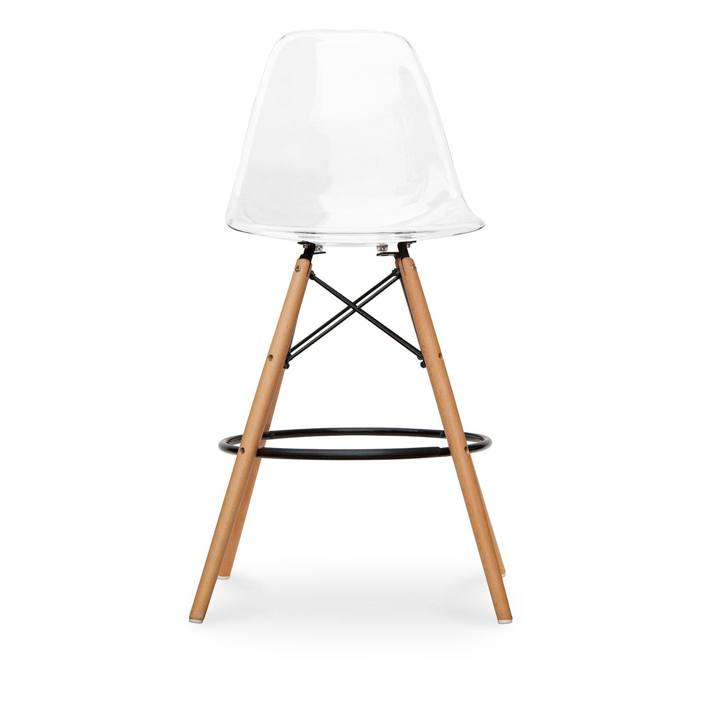 28" Clear And Brown Acrylic And Solid Wood Counter Height Bar Chair