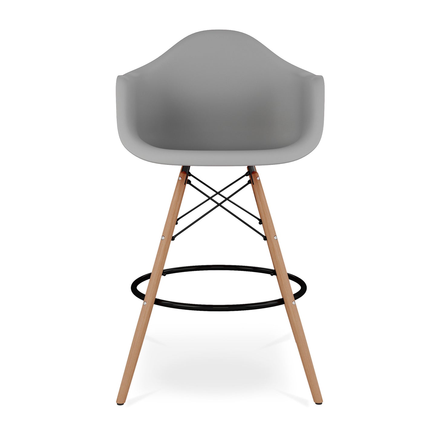 28" Gray And Brown Heavy Duty Plastic And Solid Wood Low Back Counter Height Bar Chair