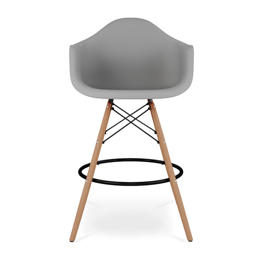 28" Gray And Brown Heavy Duty Plastic And Solid Wood Low Back Counter Height Bar Chair