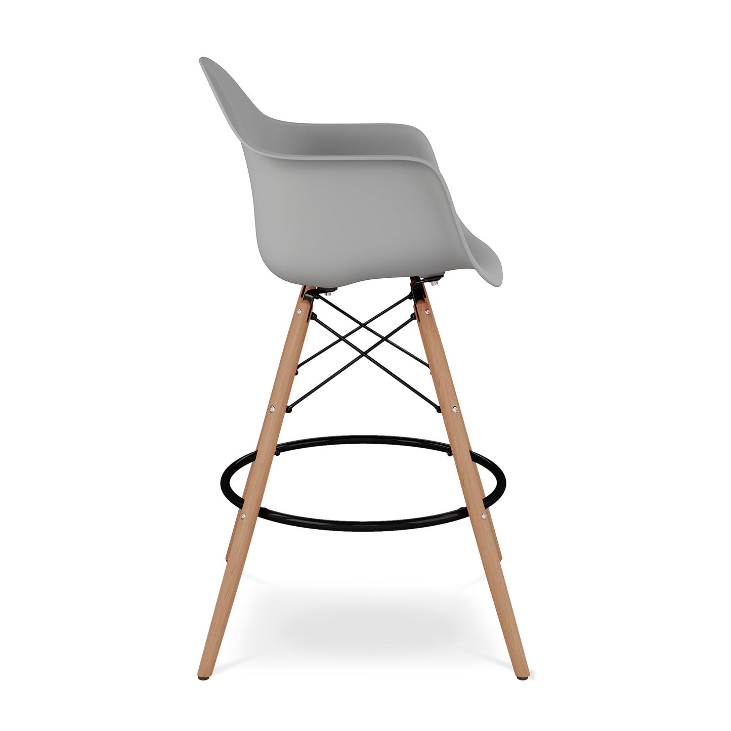 28" Gray And Brown Heavy Duty Plastic And Solid Wood Low Back Counter Height Bar Chair