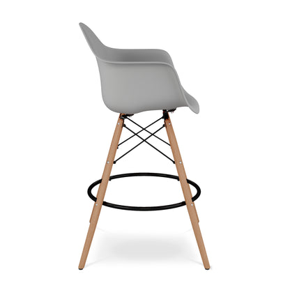 28" Gray And Brown Heavy Duty Plastic And Solid Wood Low Back Counter Height Bar Chair