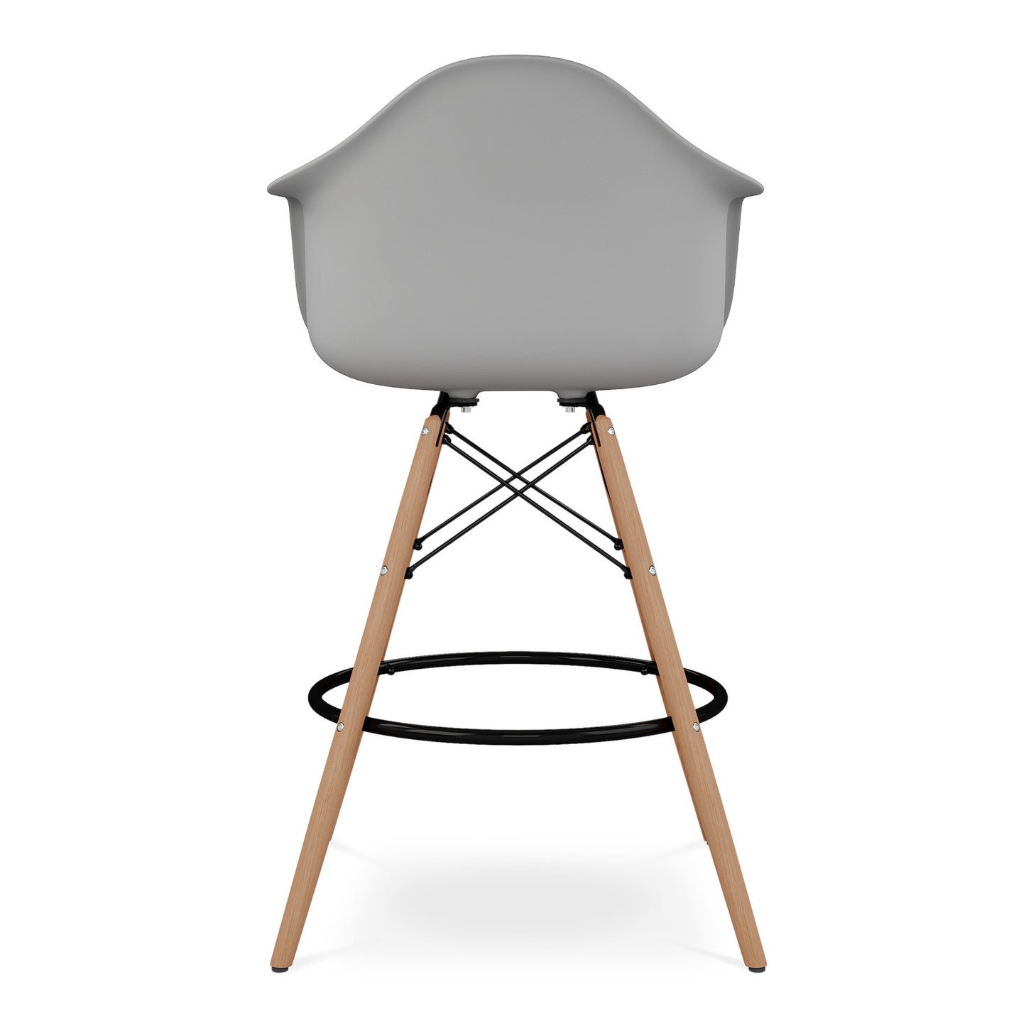 28" Gray And Brown Heavy Duty Plastic And Solid Wood Low Back Counter Height Bar Chair