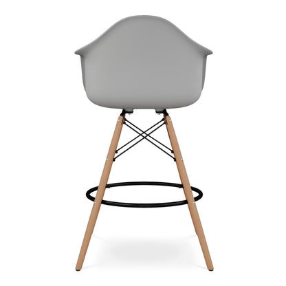 28" Gray And Brown Heavy Duty Plastic And Solid Wood Low Back Counter Height Bar Chair