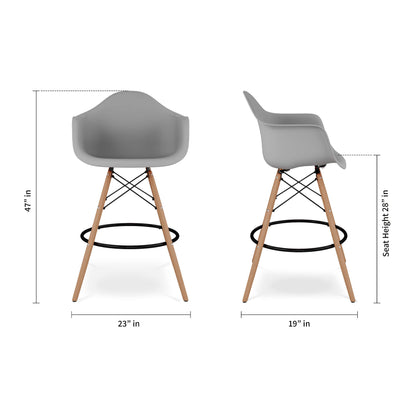 28" Gray And Brown Heavy Duty Plastic And Solid Wood Low Back Counter Height Bar Chair