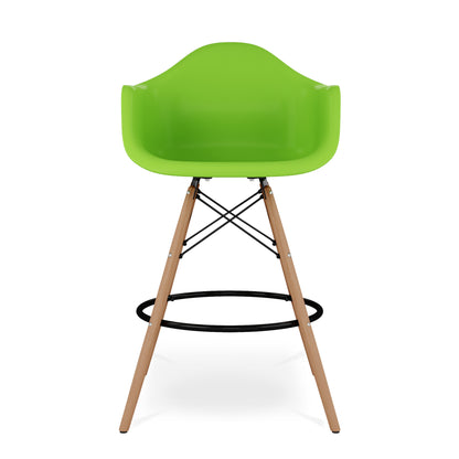 28" Green And Brown Heavy Duty Plastic And Solid Wood Low Back Counter Height Bar Chair