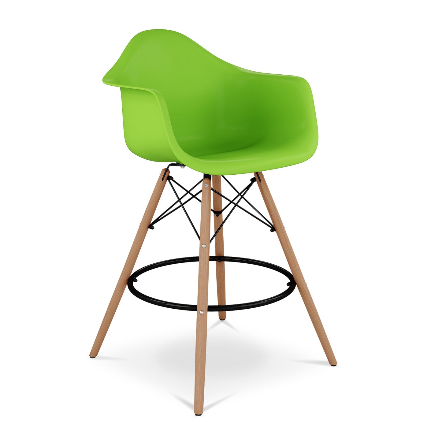 28" Green And Brown Heavy Duty Plastic And Solid Wood Low Back Counter Height Bar Chair