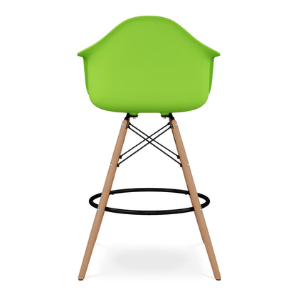 28" Green And Brown Heavy Duty Plastic And Solid Wood Low Back Counter Height Bar Chair